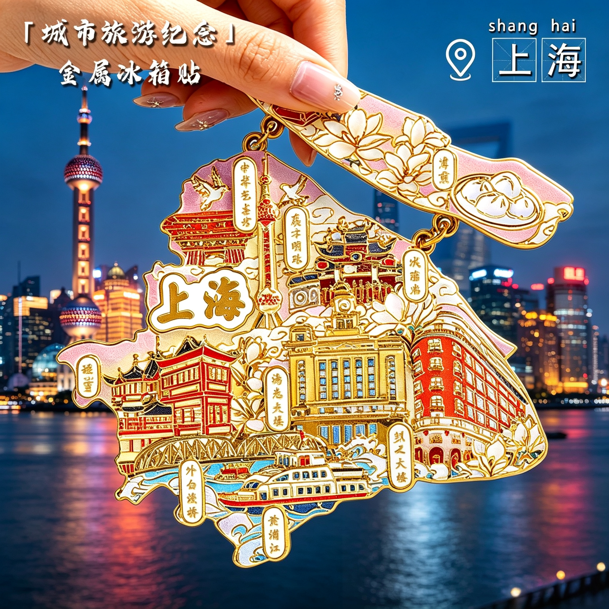 上海东方明珠冰箱贴金属浮雕磁贴景点文创旅游冰箱纪念装饰品礼物