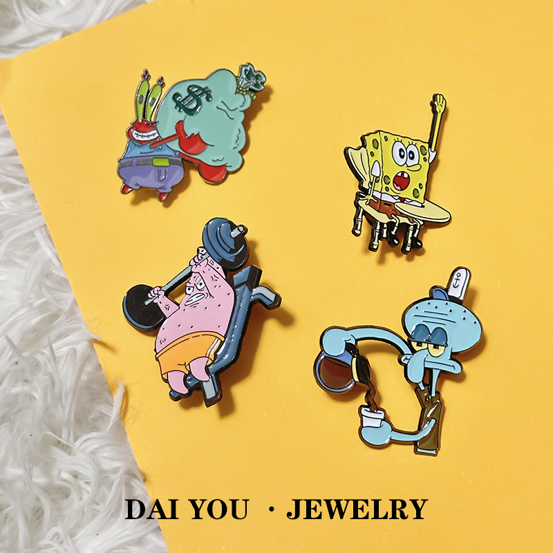 海绵宝宝系列章鱼哥派大星胸针日系可爱卡通金属徽章包包衣服配饰