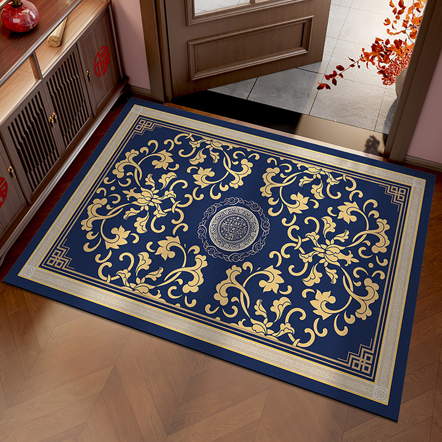 门口进门地垫蓝色新中式硅藻泥防滑加厚脚垫北门地垫玄关地毯家用,居家布艺,入户地垫,淘宝优惠券,粉丝福利购,淘宝优惠卷