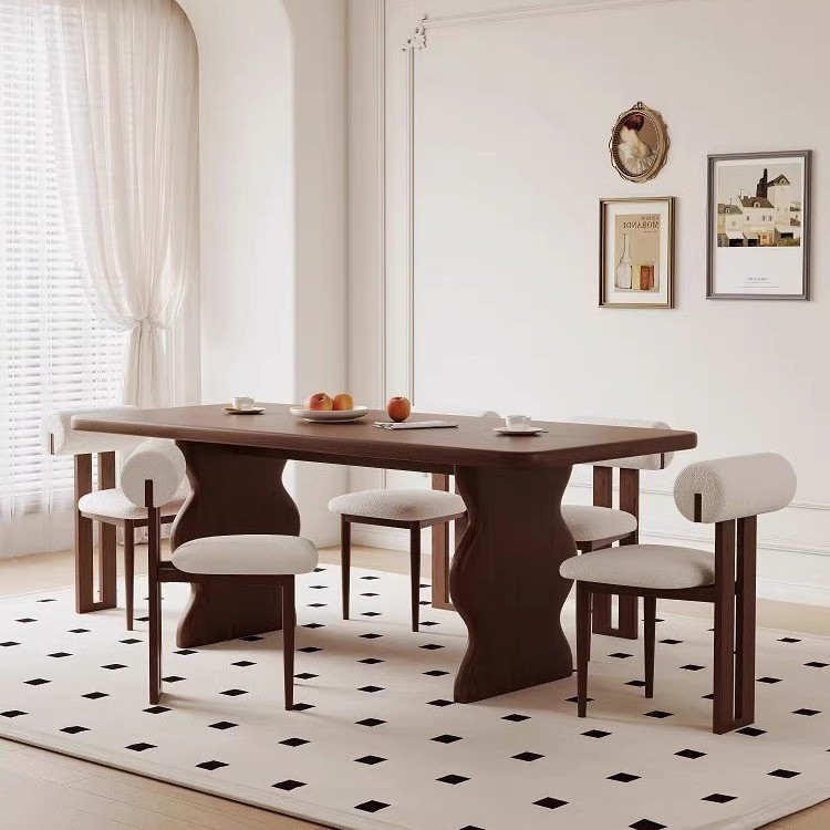 法式复古全实木长方形餐桌中古风小户型简约复古办公桌创意会议桌