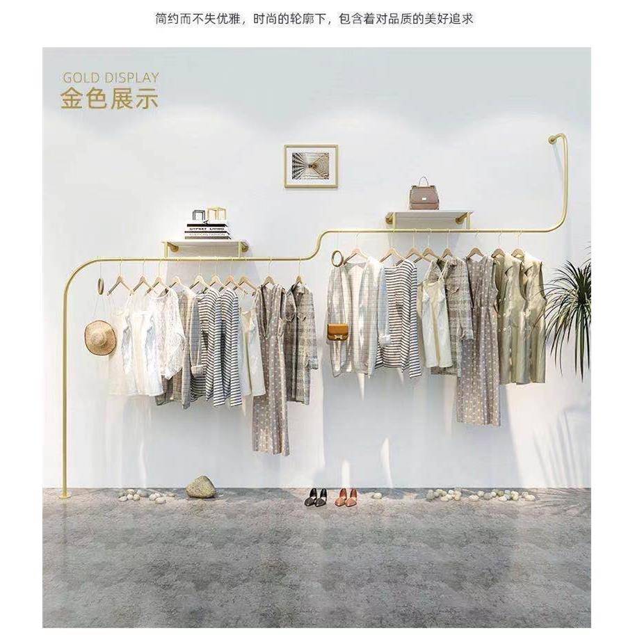 货架银色服装店展示架上墙服装架落地式挂衣架子侧挂陈列架中岛架
