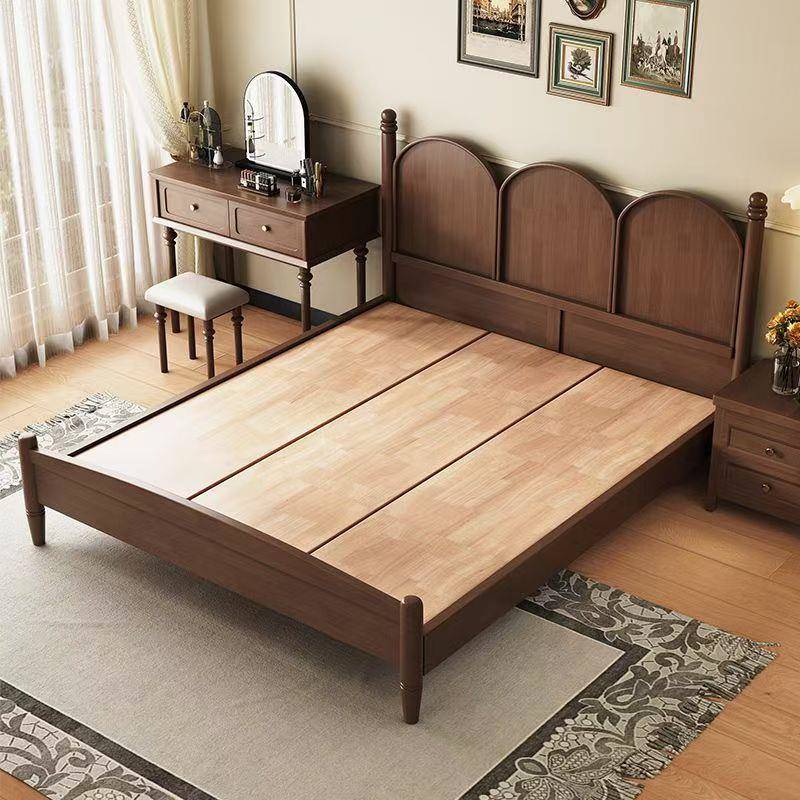 北欧实木床现代简约1.5M1.8M双人床中古风床主卧法式复古床小户型