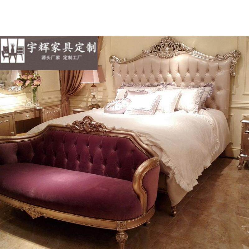 粤具惠新古典卧室家具实木纯手工雕花真皮1.51.8米双人床
