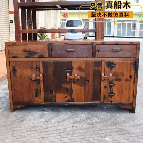 新中式老船木储物柜抽屉式船木收纳柜子餐边柜实木客厅茶柜茶水柜
