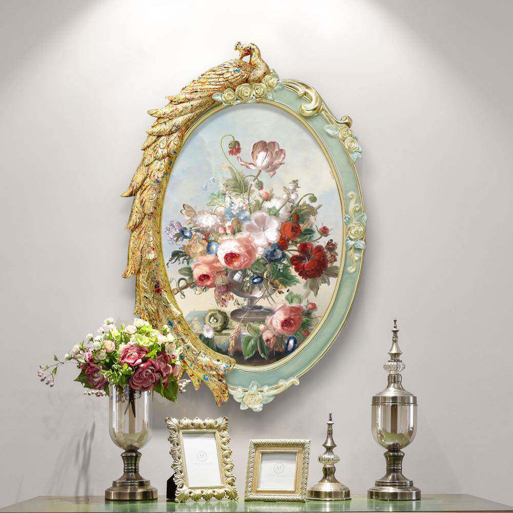 高端奢华孔雀相框玄关花卉油画客厅装饰画走廊壁画卧室别墅挂画