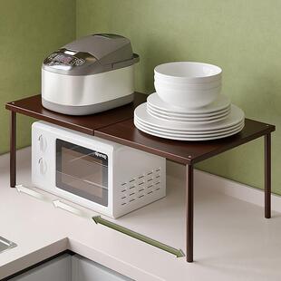 厨房台面置物架实木微波炉置物架分层电饭锅烤箱摆放架桌面收纳层