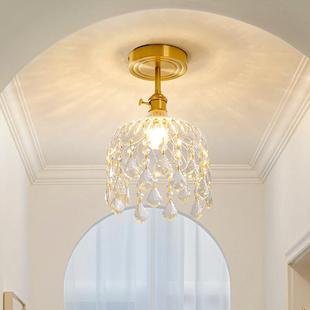 法式 全铜走道灯水晶入户进门玄关衣帽间阳台灯轻奢人体感应吸顶灯