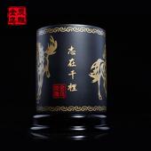 金乌炭雕 锦绣前程办公室摆件笔筒工艺品商务礼品创意书桌装 饰品