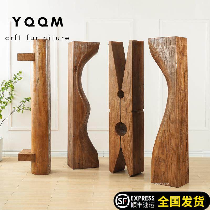 北欧侘寂中式复古原木深纹做旧民宿服装酒店电视柜家用换鞋长条凳