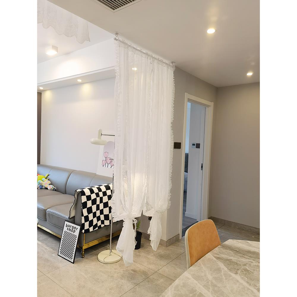 卧室少女蕾丝隔断遮光帘挂帘屏风免打孔安装窗帘纱帘隔断客厅柜帘