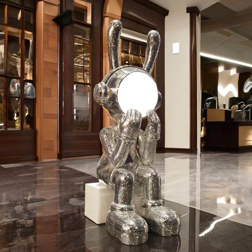 超大落地月光太空兔发光摆件蓝牙音响展厅酒店台球厅别墅楼梯装饰