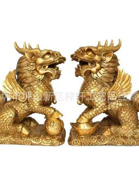 金色麒麟摆件一对绿色麒麟黄色白色店铺饭店酒店