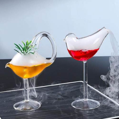 酒吧商店创意小鸟杯河豚章鱼网红杯高硼硅玻璃高脚杯个性鸡尾酒杯