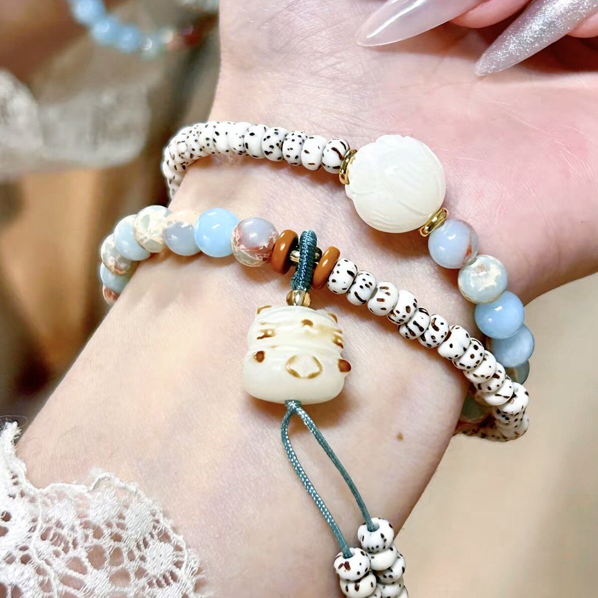 【普陀山官方已过香】2026马年天然寿山石菩提手串双圈转运珠手链