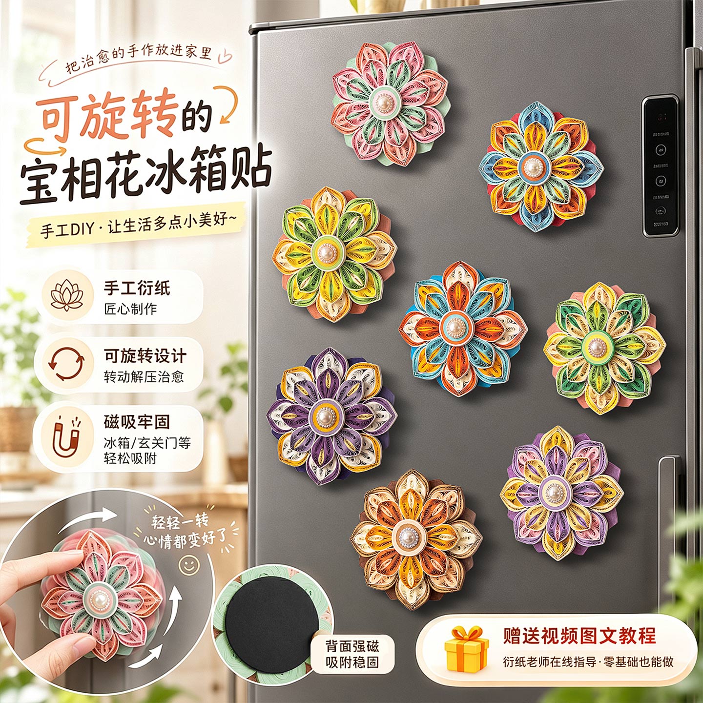 非遗衍纸冰箱贴DIY材料多色