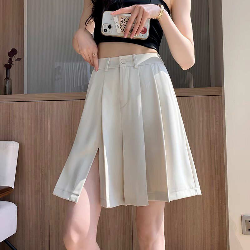 白色西装短裤女夏季薄款高腰显瘦休闲裤