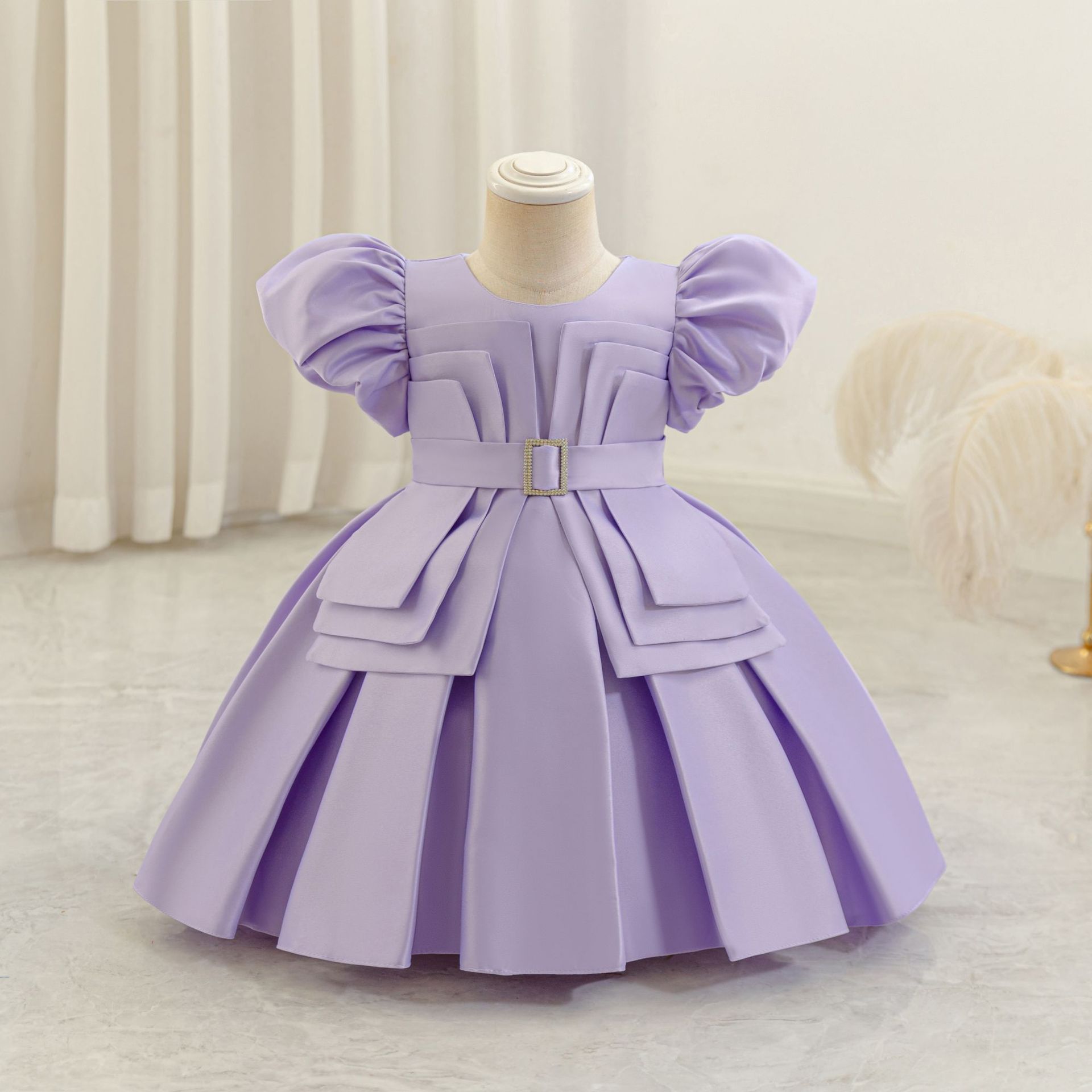 童趣洋气新款儿童生日派对公主裙礼服连衣裙女孩短袖礼服裙可