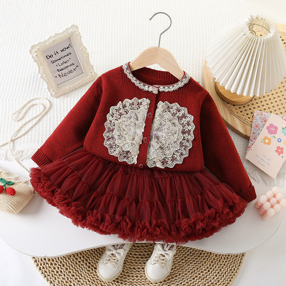 儿童毛衣套裙红色拜年服女宝宝喜毛衣/针织衫