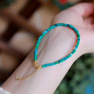 春之碧色细仿绿松石手链古风首饰复古k金清新绿色女小众设计手镯