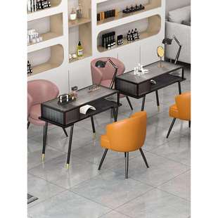 简约美甲店桌顾客椅嵌入式吸尘器玻璃黑色美甲桌椅套装