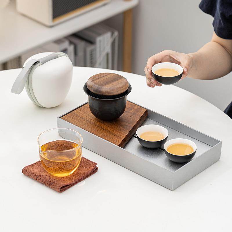 户外玻璃旅行茶具套装便携式快客杯一壶三杯随身露营泡茶壶茶杯