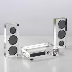 现代轻奢高端感水晶音响组合装饰品样板间售楼处创意透明艺术摆件