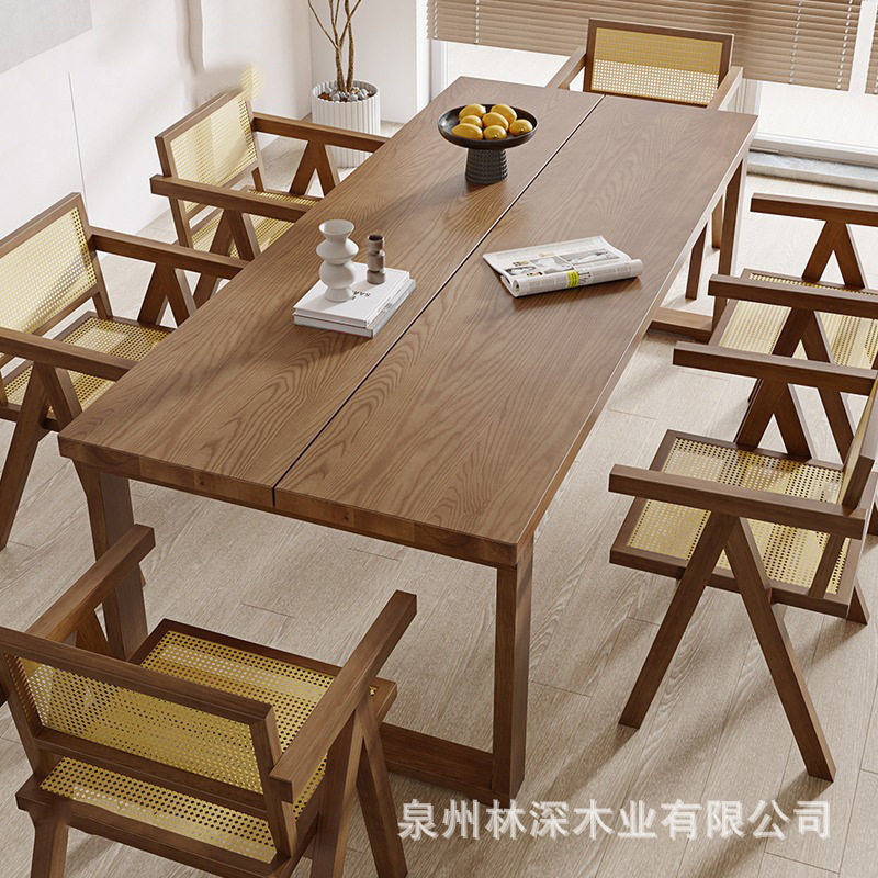 现代简约实木餐桌全实木大板餐桌家用小户型轻奢饭桌长条吃饭桌子
