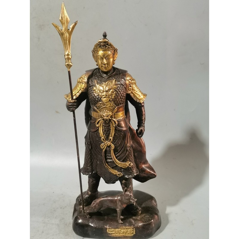纯铜二郎神真君人物摆件杨戬神像铜器工艺品客厅书房桌面摆放装饰