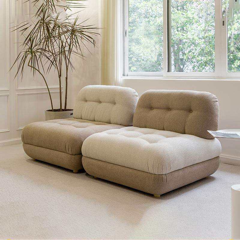 北欧小户型客厅单人拉扣布艺棉麻拼色沙发豆腐块无扶手服装店卧室