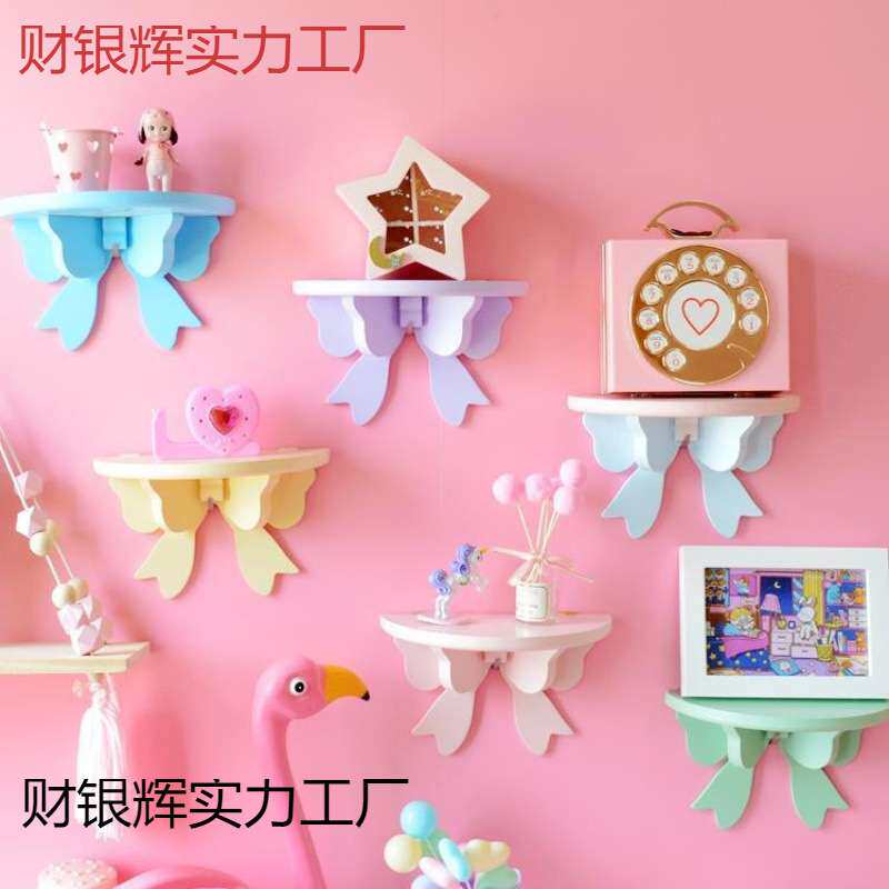 少女心卧室装饰挂壁式置物架免打孔粉色日系软妹蝴蝶结墙壁收余间