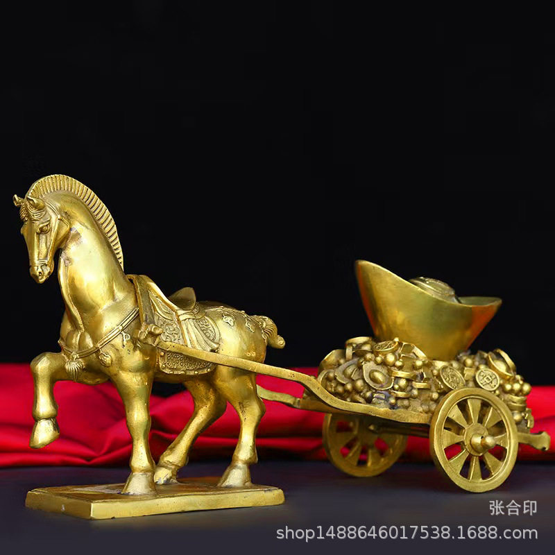 纯铜马拉车摆件十二生肖马拉元宝马上有钱家居玄关金属工艺品摆饰