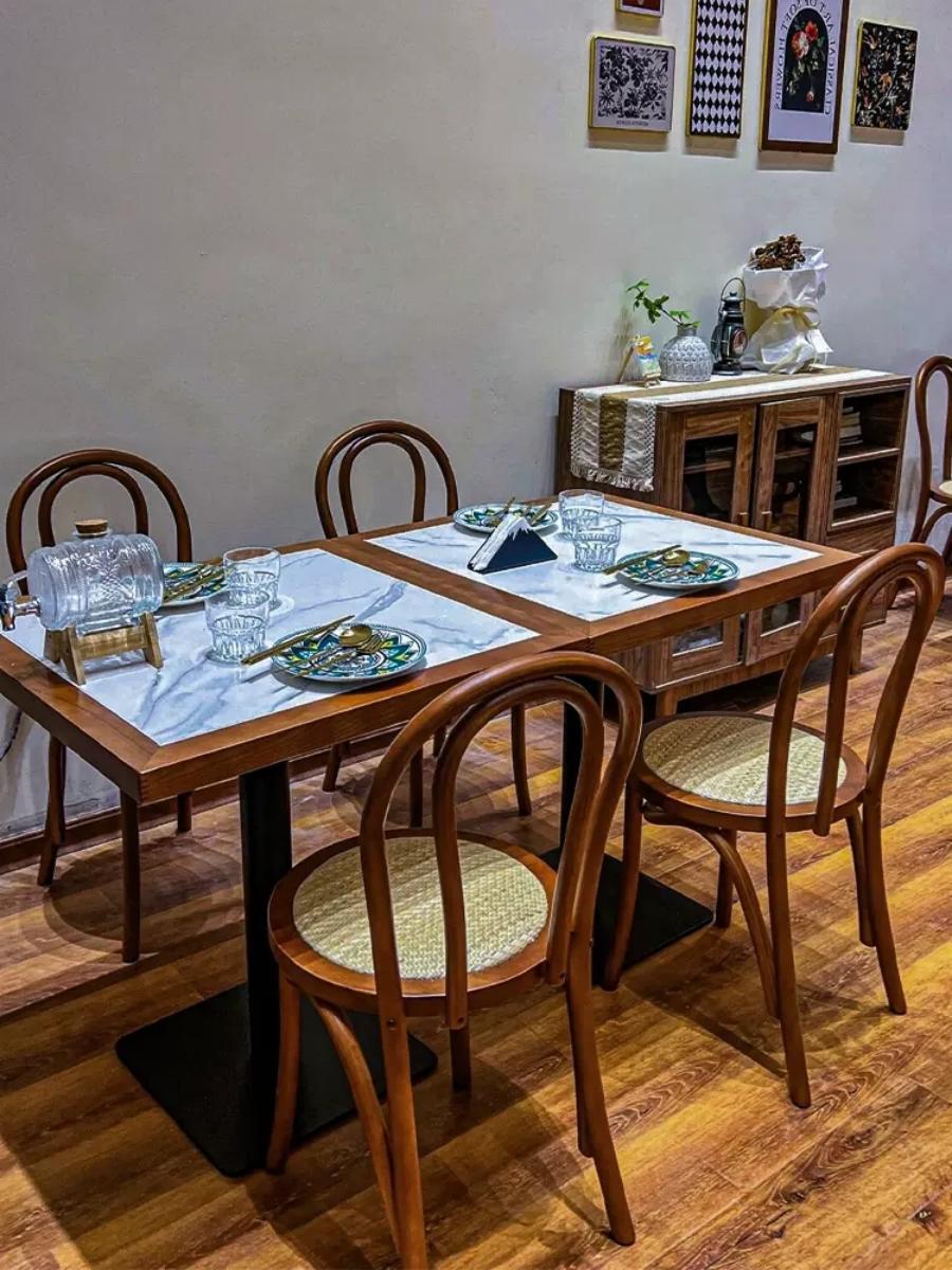 批法式美式实木藤编复古餐椅索耐特家用餐厅阳台靠背椅子甜品店桌