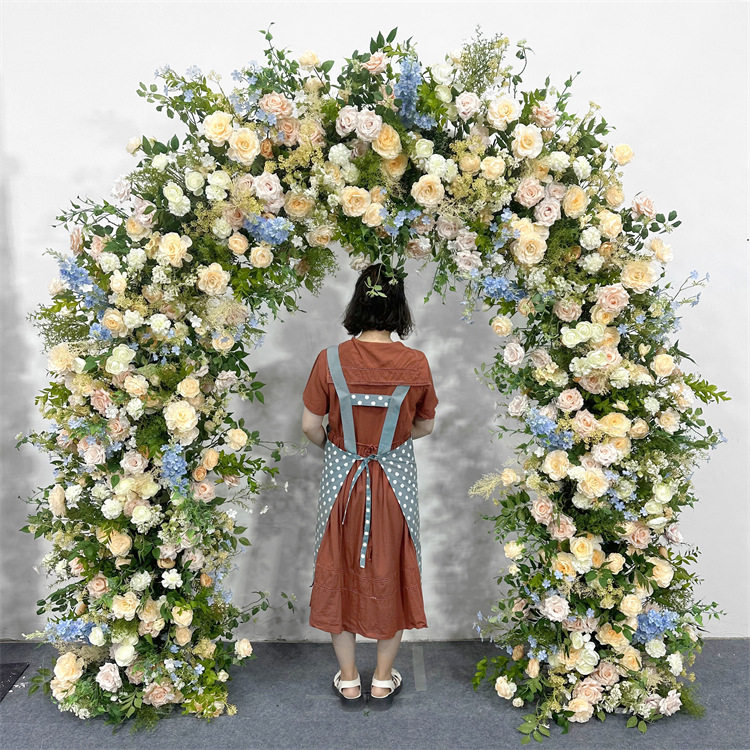 仿真花圆形架子婚礼舞台背景装饰仿真花花艺求婚花拱门图片