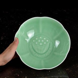 青瓷餐具汤碗牡丹青莲花碗陶瓷骨瓷盘子面碗中式厨房家用礼品套装