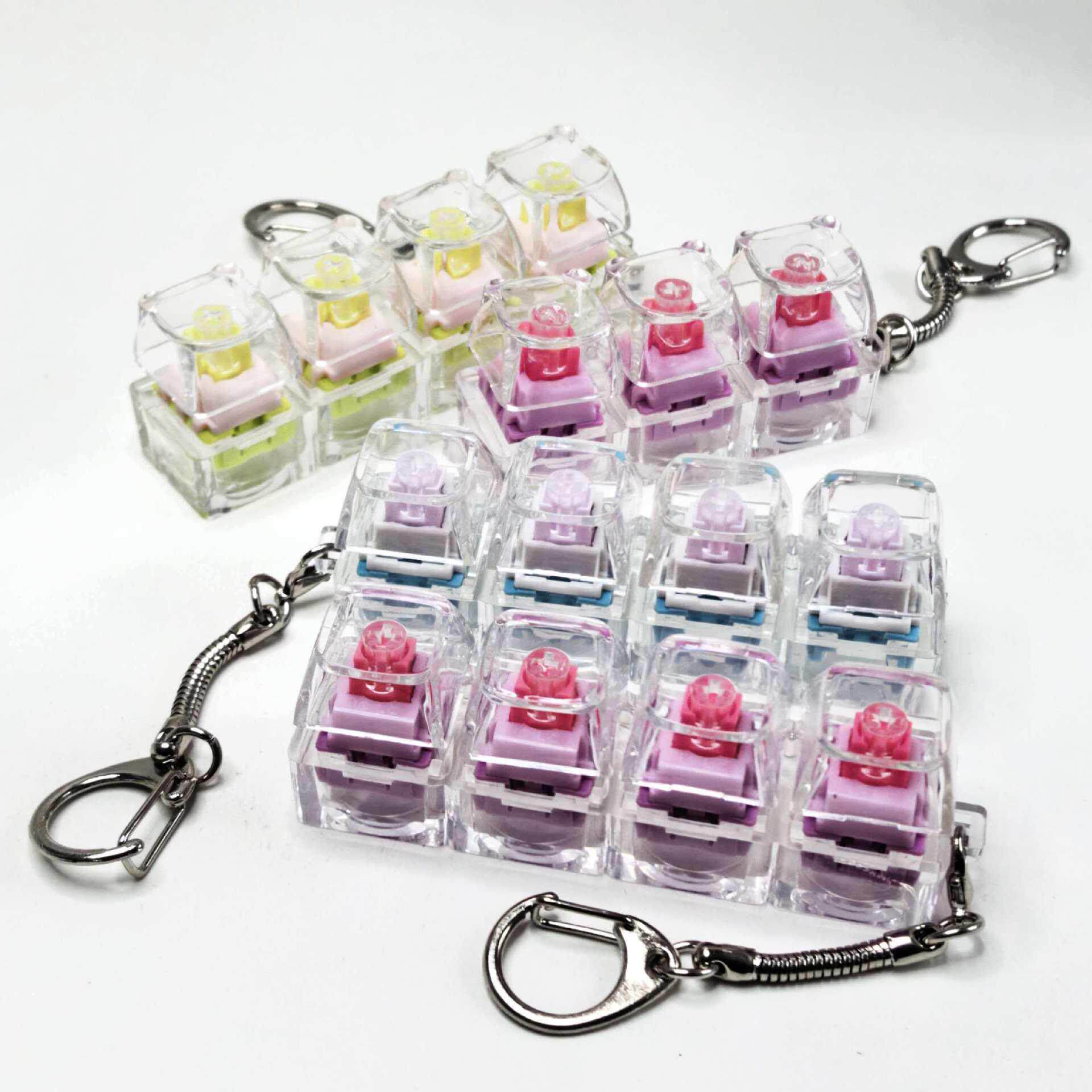 跨境3.4键PC全透明轻音彩色轴解压按键机械键盘减压按键钥匙挂件