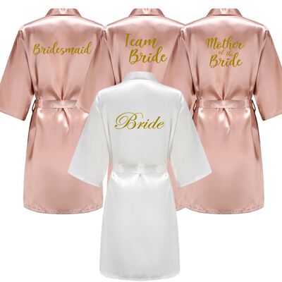 Rose Gold Kimono Satin Women Bathrobe Wedding Sister Mother