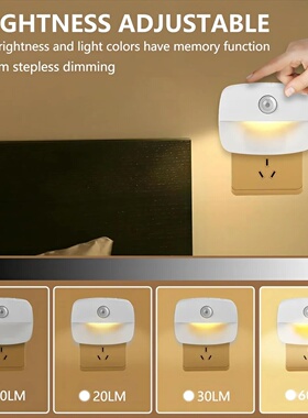 LED Night Light EU Plug In Smart Motion Sensor Light 220V W