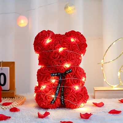 25cm Artificial Teddy Rose Flower Bear with Box Romantic Va