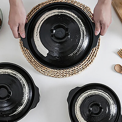 1 Pcs Ceramic Casserole Japanese Style Black Small Pot Clay