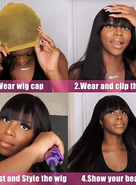 Wewave Straight Human Hair Wigs With Bangs 1b Black Wig Not