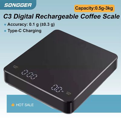 Rechargeable Digital Coffee Scale with Timer 0.1g Precision
