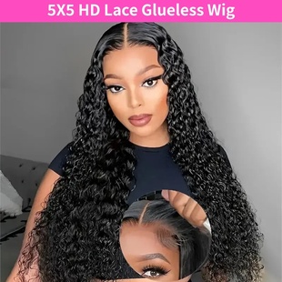 Curly 4x4 5x5 Glueless Lace Front Wig 220 Density Natural C