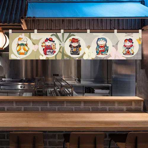 日式门帘隔断短帘寿司店旗帘多开式挂帘装饰布帘厨房帘子