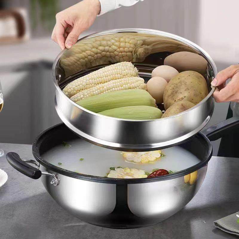 不锈钢大功率麦饭石不粘锅家用户外多功能蒸煮炒一体式电炒锅防水