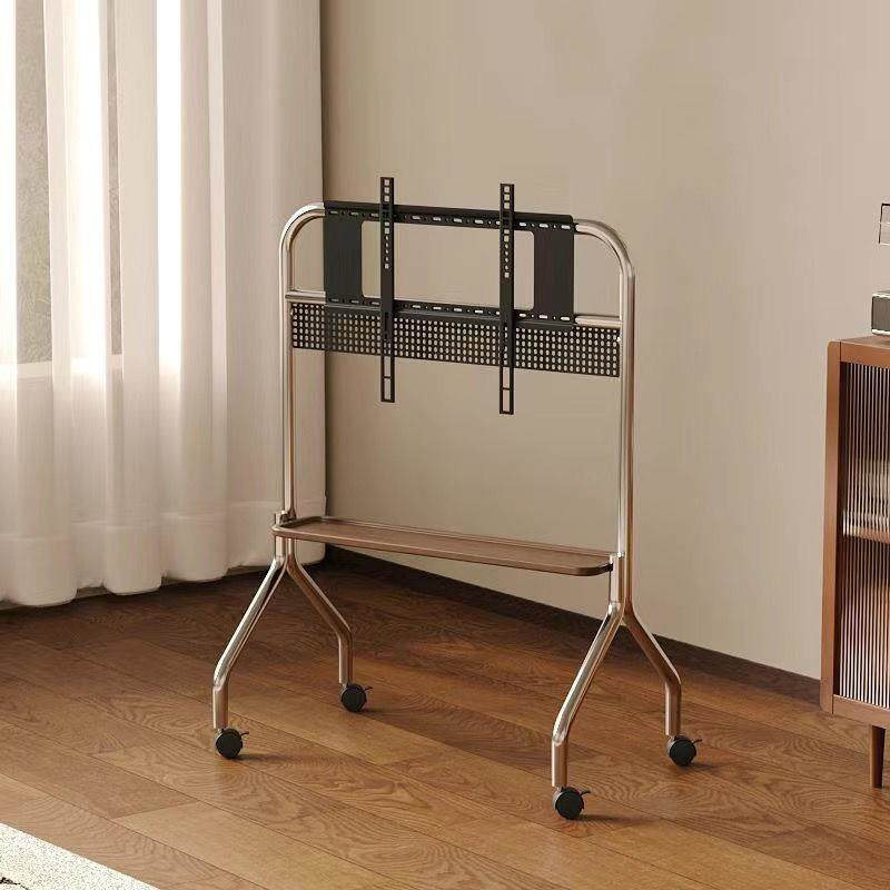 电视落地支架移动不锈钢带轮移动式客厅卧室43简约75通用挂架绢花