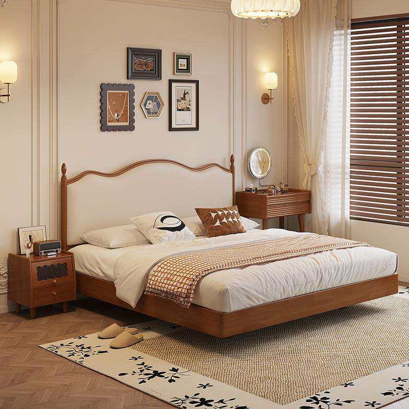 中古风全实木软包皮艺悬浮床1.8米小户型主卧双人床次卧现代轻奢