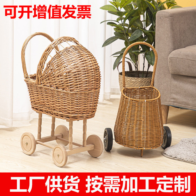 柳编婴儿拉车带轮玩具加工