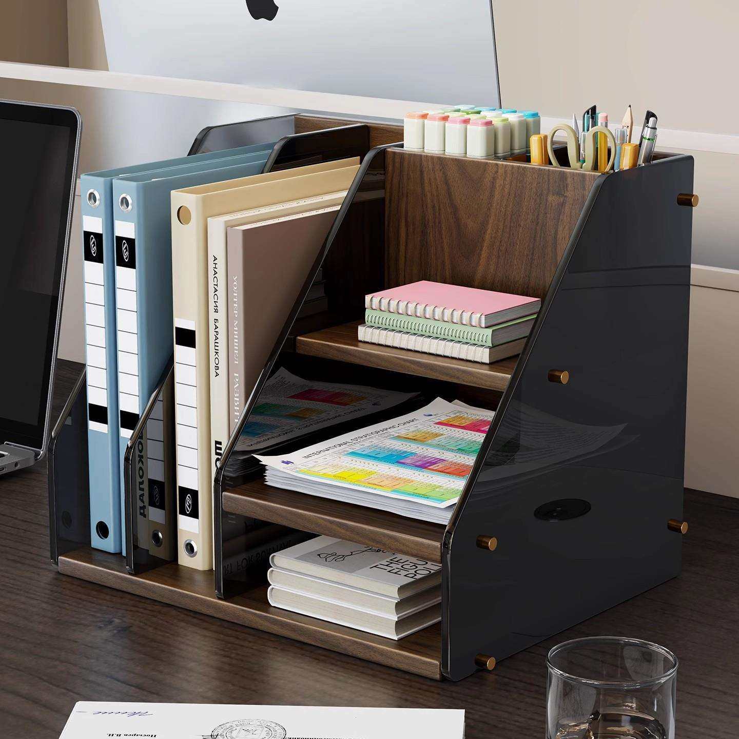 桌面置物架办公桌文件收纳架台面书架书桌书立笔筒架工位改造神器