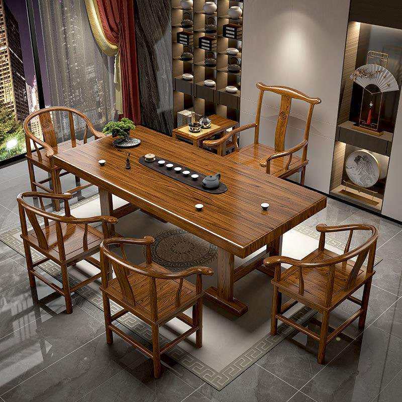新中式实木大板茶桌椅组合办公室茶台家用原木泡茶桌全套实木茶桌