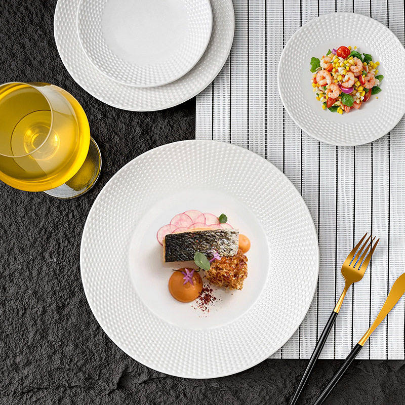 简约白色陶瓷西餐盘料理盘意面盘餐厅酒店家用轻奢珠点边陶瓷餐具,餐饮具,盘,淘宝优惠券,粉丝福利购,淘宝优惠卷